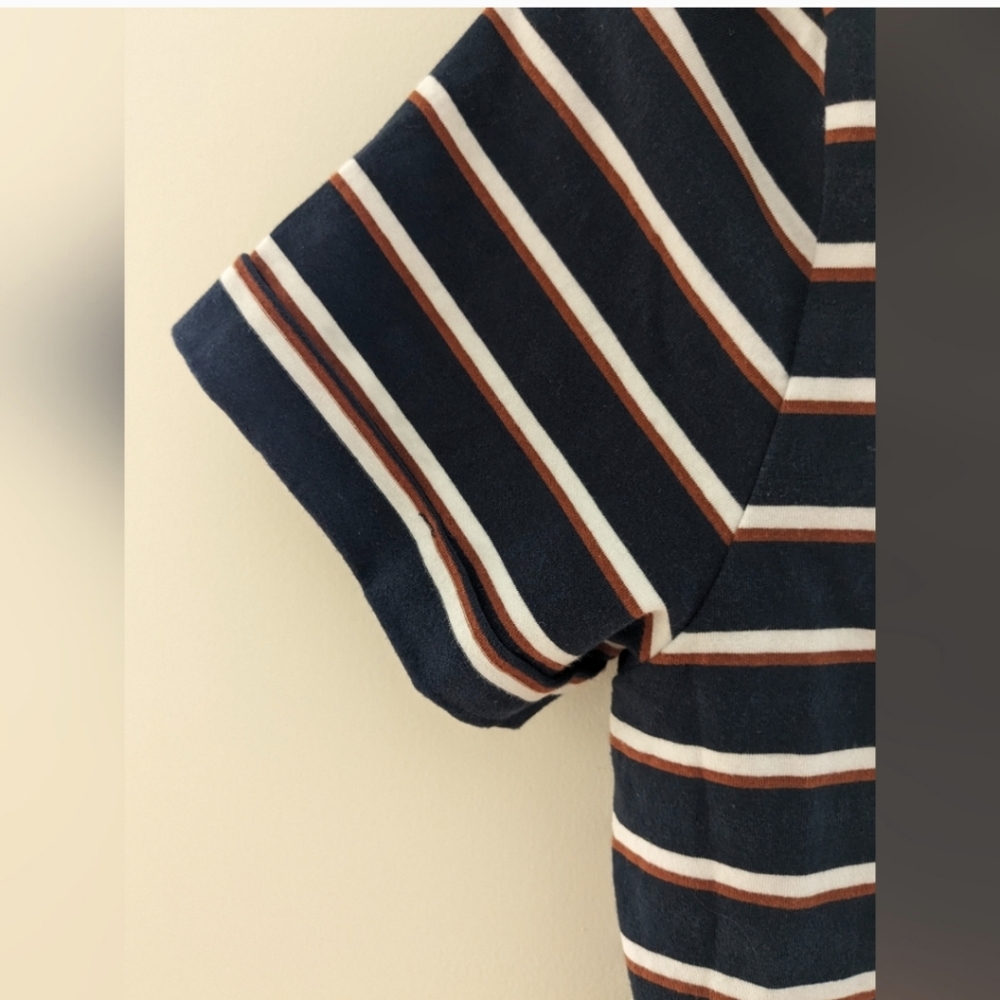 Twik Striped Organic Cotton Shirt Dress Tunic in Navy Blue and Brown Size S